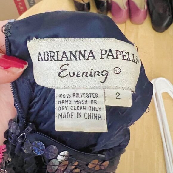 Adrianna Papell Evening Dress Navy Blue Iridescent Sequins Column Gown Size 2 - Picture 9 of 11